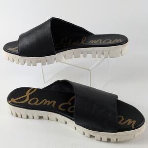 Sam Edelman Womens Sz 7.5M Slides Sandals Black Leia Casual Modern Leather Shoes
